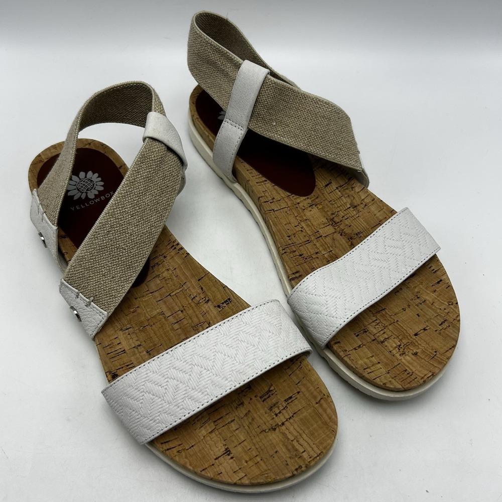 Yellow Box Sandals Womens 10 Meera White Leather Canvas Flat Minimalist Capsule